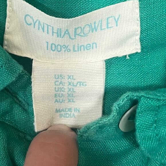 Cynthia Rowley 100% Linen Green Top Women Size XL Beach Tunic Long Sleeve Cruise - Picture 5 of 6